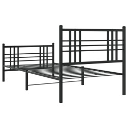 Cadre de lit métal sans matelas avec pied de lit noir 107x203cm 