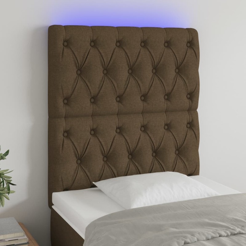 Tête de lit à LED Marron foncé 80x7x118/128 cm Tissu 