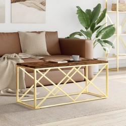 Table basse acier inoxydable et bois massif de récupération 