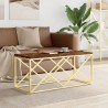 Table basse acier inoxydable et bois massif de récupération 