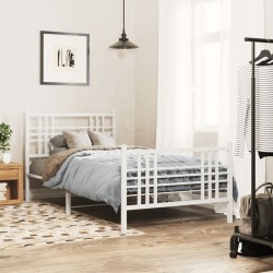 Cadre de lit métal sans matelas et pied de lit blanc 107x203 cm 
