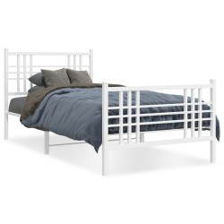 Cadre de lit métal sans matelas et pied de lit blanc 107x203 cm 