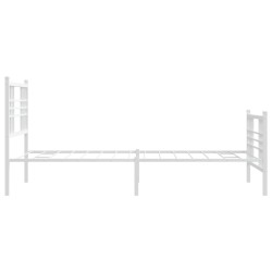Cadre de lit métal sans matelas et pied de lit blanc 107x203 cm 