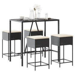 Ensemble de bar de jardin 5 pcs avec coussins noir poly rotin 
