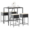 Ensemble de bar de jardin 5 pcs avec coussins noir poly rotin 