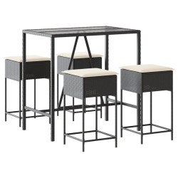 Ensemble de bar de jardin 5 pcs avec coussins noir poly rotin 