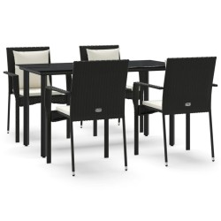 Ensemble à manger de jardin coussins 5pcs Noir Résine tressée 