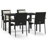 Ensemble à manger de jardin coussins 5pcs Noir Résine tressée 