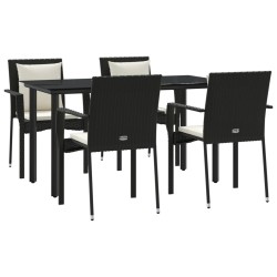 Ensemble à manger de jardin coussins 5pcs Noir Résine tressée 