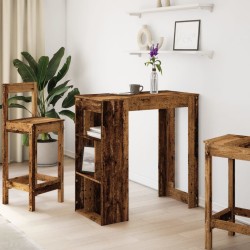 Table de bar avec étagères vieux bois bois d'ingénierie 