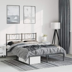 Cadre de lit métal sans matelas avec tête de lit noir 135x190cm 