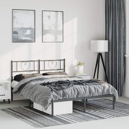 Cadre de lit métal sans matelas avec tête de lit noir 135x190cm 