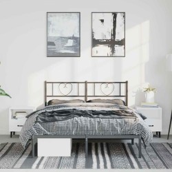 Cadre de lit métal sans matelas avec tête de lit noir 135x190cm 
