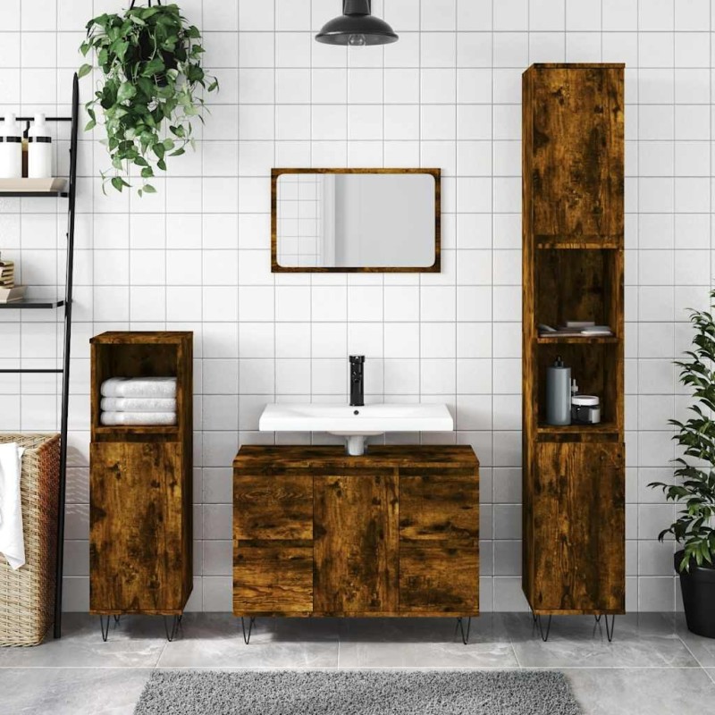 Armoire salle de bain chêne fumé 80x33x60cm bois d'ingénierie Armoire salle de bain chêne fumé 80x33x60cm bois d'ingénierie
