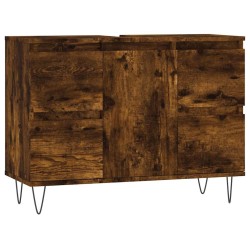 Armoire salle de bain chêne fumé 80x33x60cm bois d'ingénierie 
