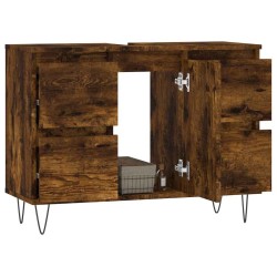 Armoire salle de bain chêne fumé 80x33x60cm bois d'ingénierie 