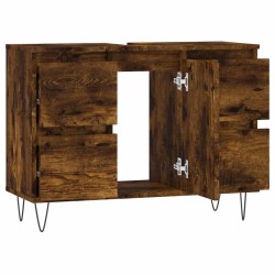 Armoire salle de bain chêne fumé 80x33x60cm bois d'ingénierie 