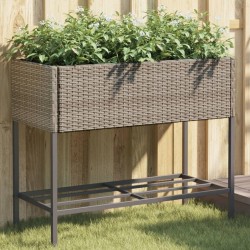 Jardinière avec étagère gris résine tressée 