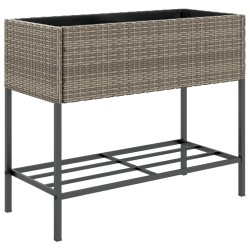 Jardinière avec étagère gris résine tressée 