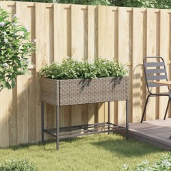 Jardinière avec étagère gris résine tressée 