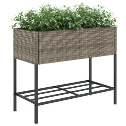 Jardinière avec étagère gris résine tressée 