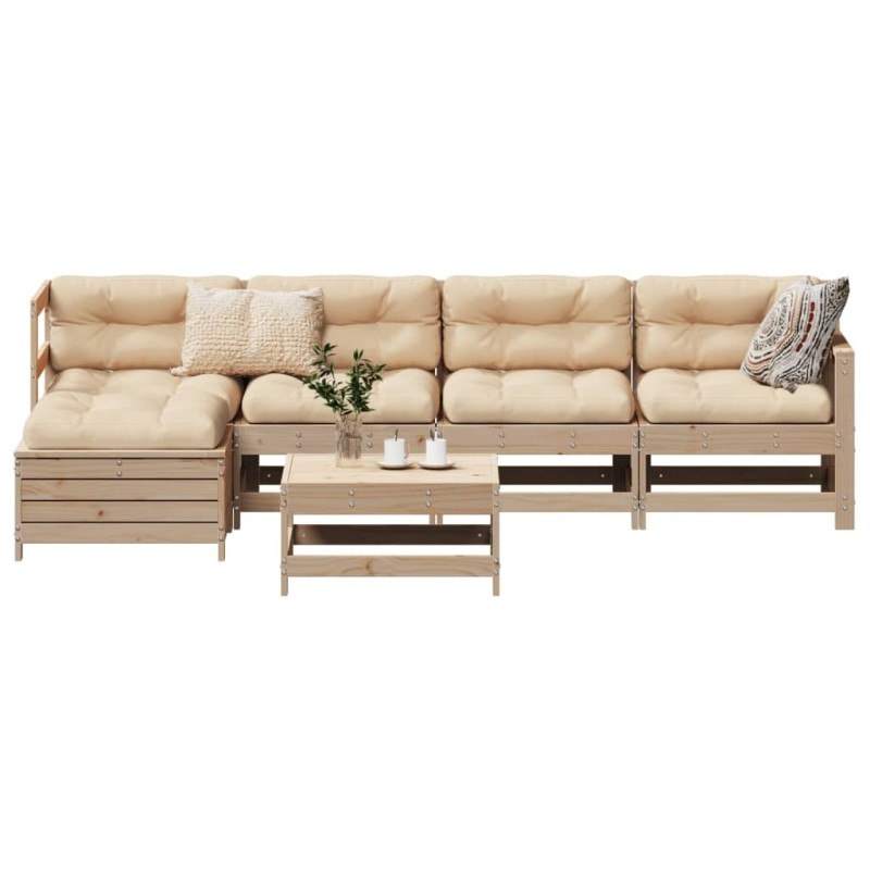 Salon de jardin 6 pcs bois de pin massif 