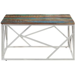 Table basse argenté inox et bois de récupération massif 