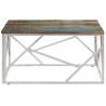 Table basse argenté inox et bois de récupération massif 
