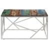 Table basse argenté inox et bois de récupération massif 