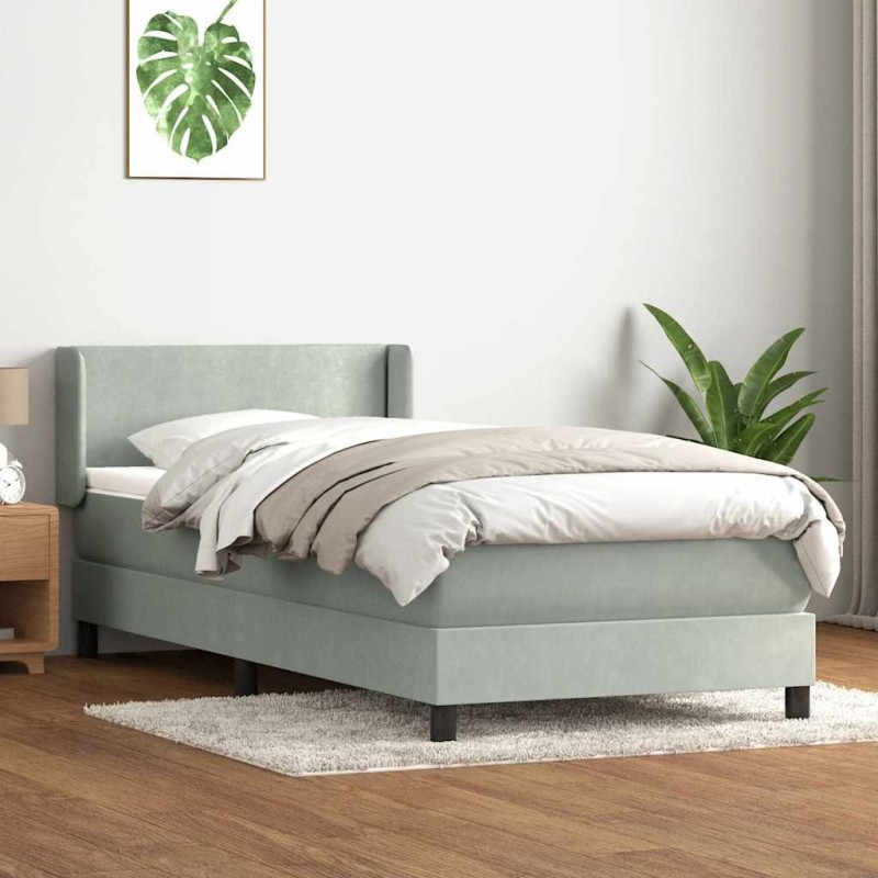 Sommier à lattes de lit et matelas gris clair 80x210 cm velours 