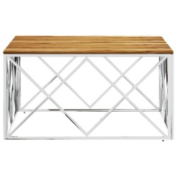 Table basse argenté acier inoxydable et bois massif d'acacia 