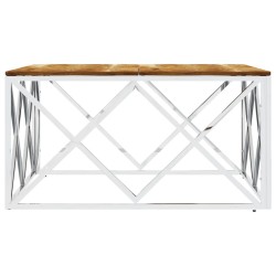Table basse argenté acier inoxydable et bois massif d'acacia 