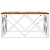 Table basse argenté acier inoxydable et bois massif d'acacia 