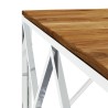 Table basse argenté acier inoxydable et bois massif d'acacia 