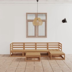 Salon de jardin 6 pcs Marron miel Bois de pin massif 
