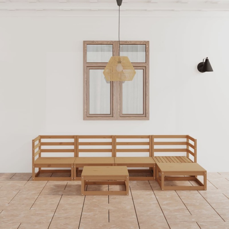 Salon de jardin 6 pcs Marron miel Bois de pin massif Salon de jardin 6 pcs Marron miel Bois de pin massif