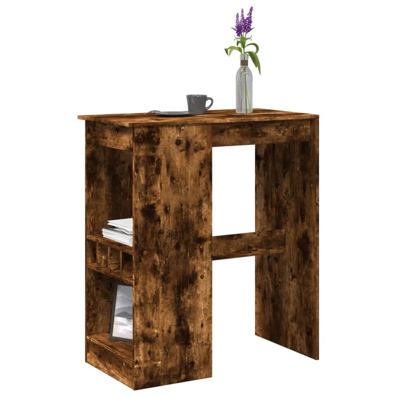 Table de bar avec étagères chêne fumé bois d'ingénierie 