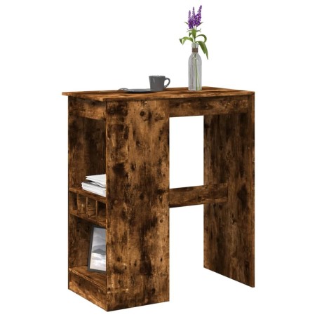 Table de bar avec étagères chêne fumé bois d'ingénierie 