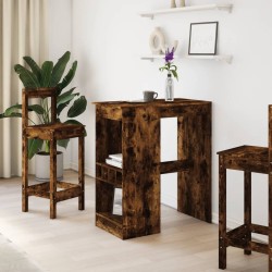 Table de bar avec étagères chêne fumé bois d'ingénierie 