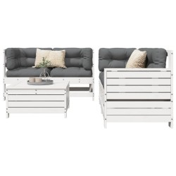 Salon de jardin 5 pcs blanc bois massif de pin 