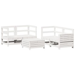 Salon de jardin 5 pcs blanc bois massif de pin 