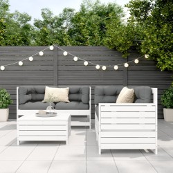 Salon de jardin 5 pcs blanc bois massif de pin 