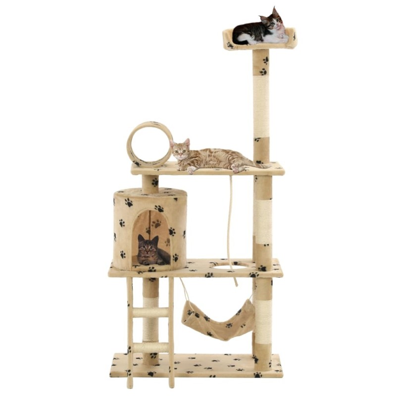 Arbre à chat avec griffoir en sisal 140cm Beige Motif de pattes 
