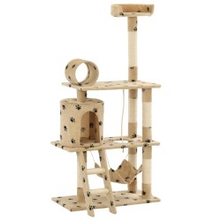 Arbre à chat avec griffoir en sisal 140cm Beige Motif de pattes 