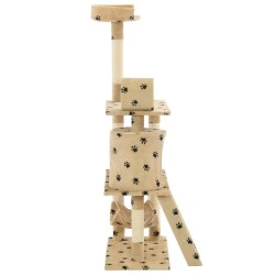 Arbre à chat avec griffoir en sisal 140cm Beige Motif de pattes 
