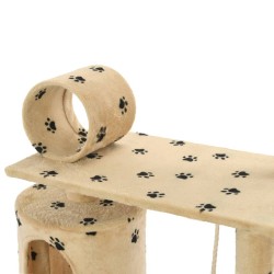 Arbre à chat avec griffoir en sisal 140cm Beige Motif de pattes 