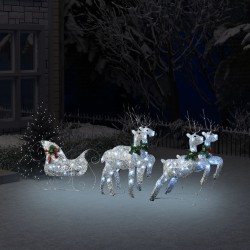 Décoration de Noël Rennes et traîneau 100 LED Extérieur Argenté 