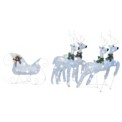 Décoration de Noël Rennes et traîneau 100 LED Extérieur Argenté 