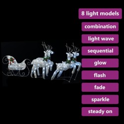 Décoration de Noël Rennes et traîneau 100 LED Extérieur Argenté 