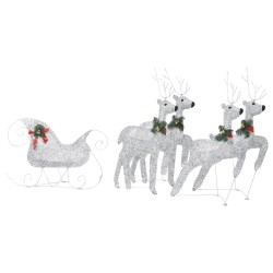 Décoration de Noël Rennes et traîneau 100 LED Extérieur Argenté 